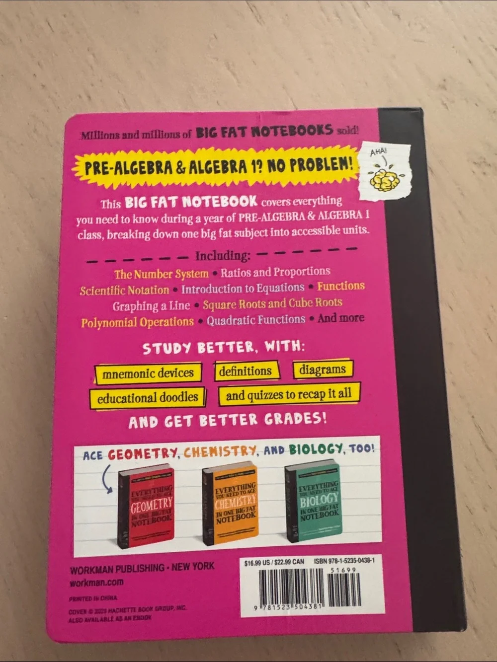 Everything You Need to Ace Pre-Algebra & Algebra 1 Notebook - Pink
